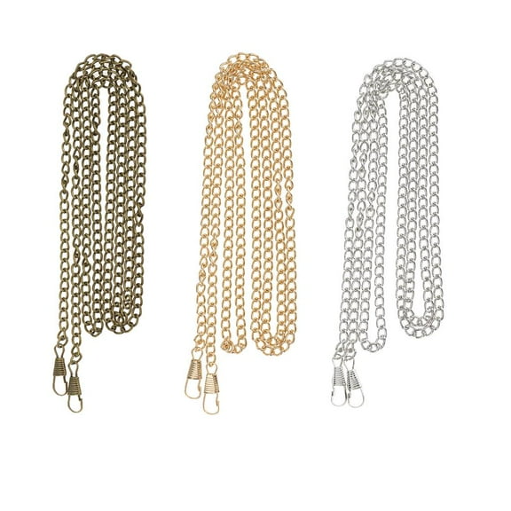 Purse Chain Strap Replacement 47in - Pack of 3, Metal Flat Shoulder Chain for Handbag Clutch Wallet Satchel Bag