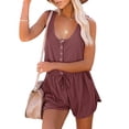 thumbnail image 3 of Sleeveless Women Casual Solid Color Jumpsuit Rompers With Pocket Elastic Waist Shorts, 3 of 5