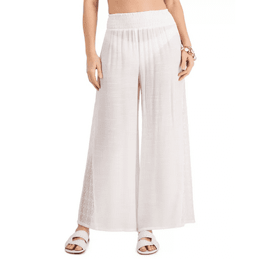Miken WHITE Lace-Trim Swim Cover-Up Pants, US X-Large