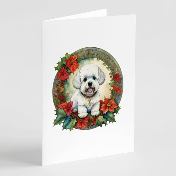 Bichon Frise Christmas Flowers Greeting Cards Pack of 8 7 in x 5 in