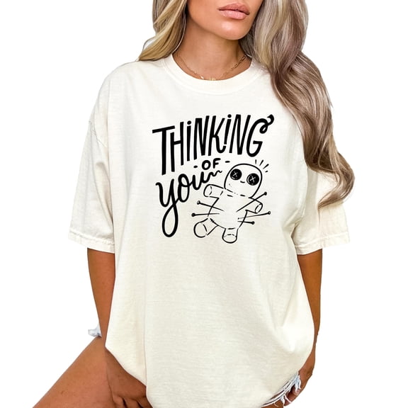 Thinking of You Voodoo Doll Shirt for Women and Teens Funny Witchy Halloween Tee Ivory Shirt Adult Small