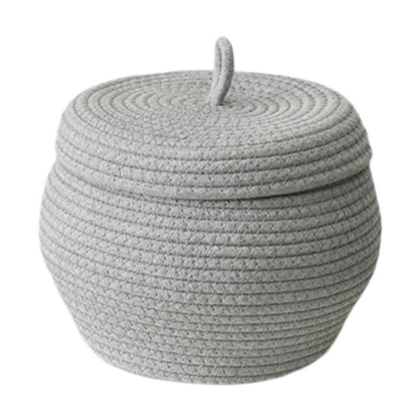 Cesta de almacenamiento de aperitivos, caja tejida con tapa decorativa para mesa, lavadero Gris