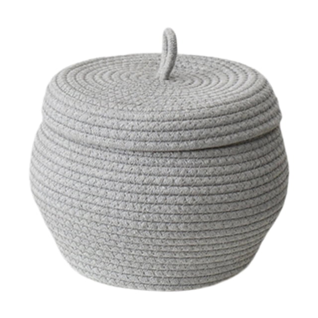 Cesta de almacenamiento de cuerda de algodón con tapa, moderna cesta para huevos, caja tejida para almacenamiento en el hogar Gris