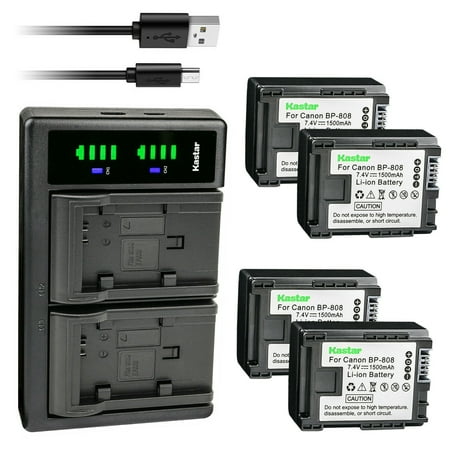 Kastar 4-Pack BP-808 Battery and LTD2 USB Charger Replacement for Canon VIXIA HG30, XA10, XA10 HD, FS10, FS11, FS20, FS21, FS22, FS31, FS40, FS100, FS200, FS300, FS400, HF G10, HF G20, VIXIA HF M30