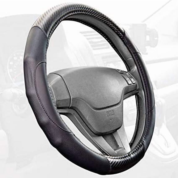 Motor Trend GripDrive Carbon Fiber Steering Wheel Cover ‚Äì Universal Fit with Microfiber Leather for Steering Wheel Sizes 14.5 15 15.5 inches (Black)