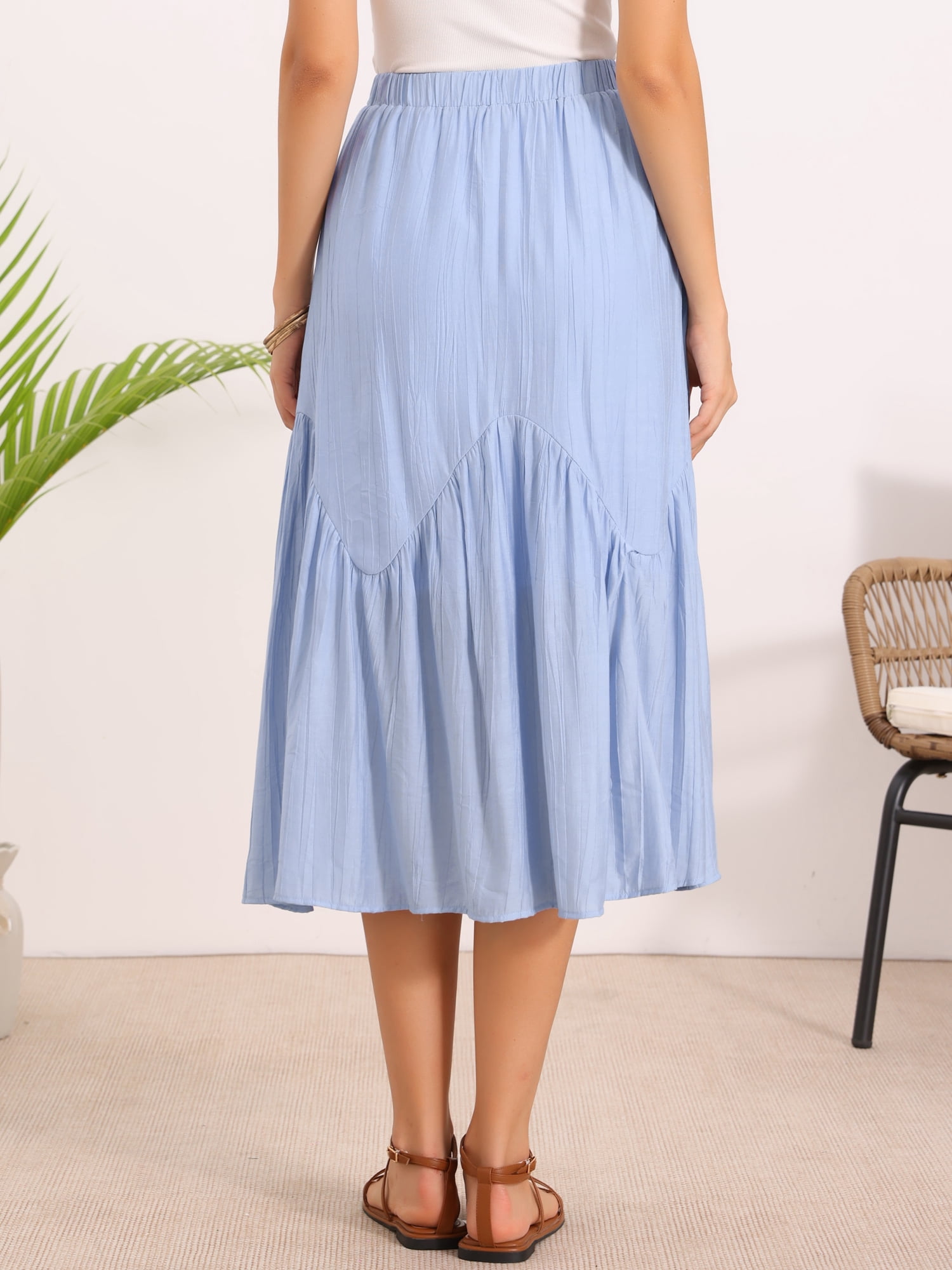 DARING DIVA Women's Boho Beach Flowy Tiered Long Skirts Small Light Blue