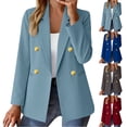 thumbnail image 6 of Womens Blazer Jacket Double Breasted Long Sleeve Work Dressy Casual Outfit Notch Lapel Bsuiness Office Outwear (XL, Light Blue), 6 of 6
