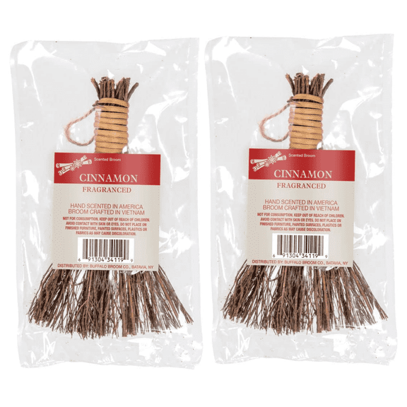 Cinnamon Scented Broom 3 inches Mini Hand Broom Decor for Fall Autumn Halloween Christmas Holiday DIY Craft Projects Farmhouse Home Decorations & Gifts Set of 2