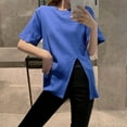 thumbnail image 5 of Mittory T-Shirts for Women Summer Tops Split Hem Tunic Dressy Casual Crew Neck Loose Short Sleeve Versatile Blouse, 5 of 8