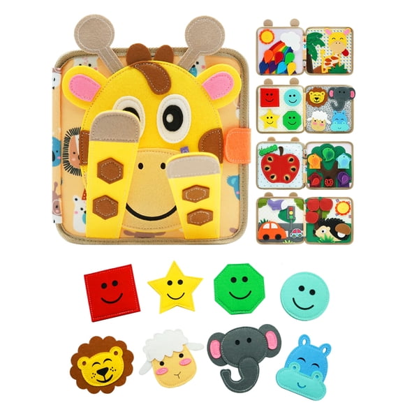 Libro ocupado para niños pequeños de 1 a 3 años, juguetes Montessori, jirafa educativa