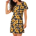 thumbnail image 2 of Balery Vintage Black White Plaid Sunflowe Camisón de manga corta con cuello redondo para mujer, cómodo y elegante., 2 of 6