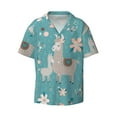 thumbnail image 4 of Uemuo Teal Mama Llama Pattern Cotton Linen Short Sleeve Shirts,Casual Lightweight Button Down Shirts,Vacation Beach Summer Tops-Small, 4 of 7