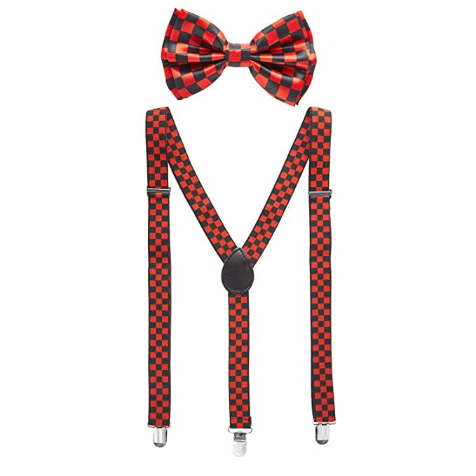 Black & Red Checkered Bowtie and Suspender Set Bow Tie and Suspender