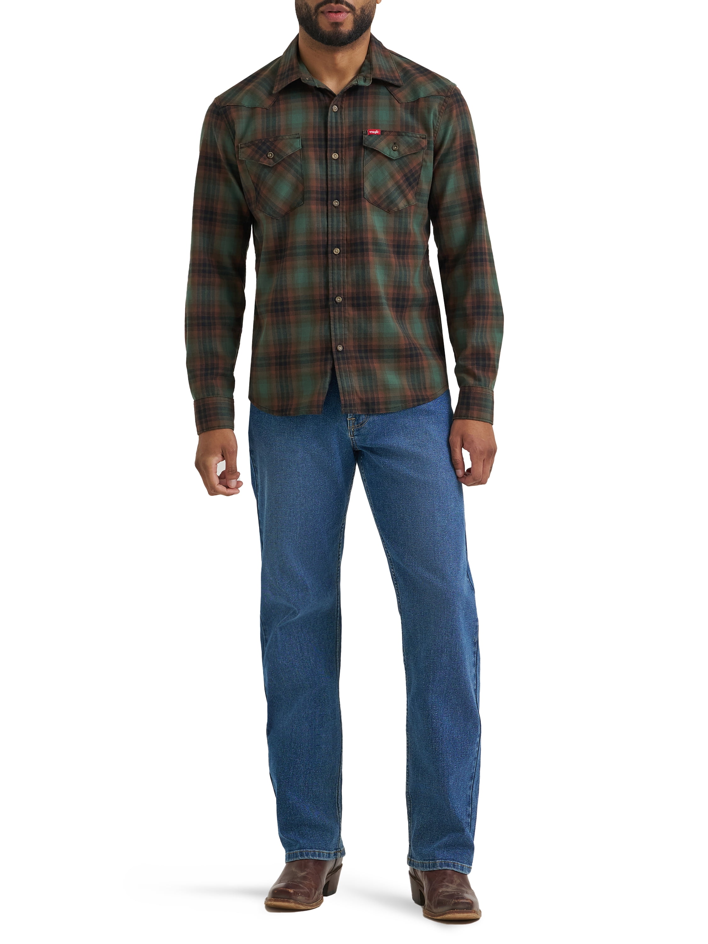 Wrangler® Men's Slim Fit Long Sleeve Woven Twill Shirt with Sunglasses Cleaner, Sizes S-5XL