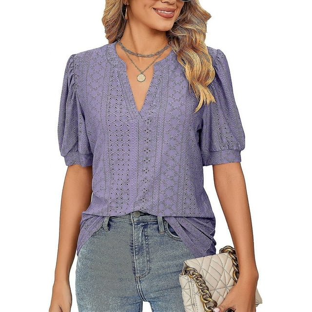 Womens Summer Tops, V Neck Ruffle Sleeve Blouses, Short Sleeve Casual Tops T-shirts