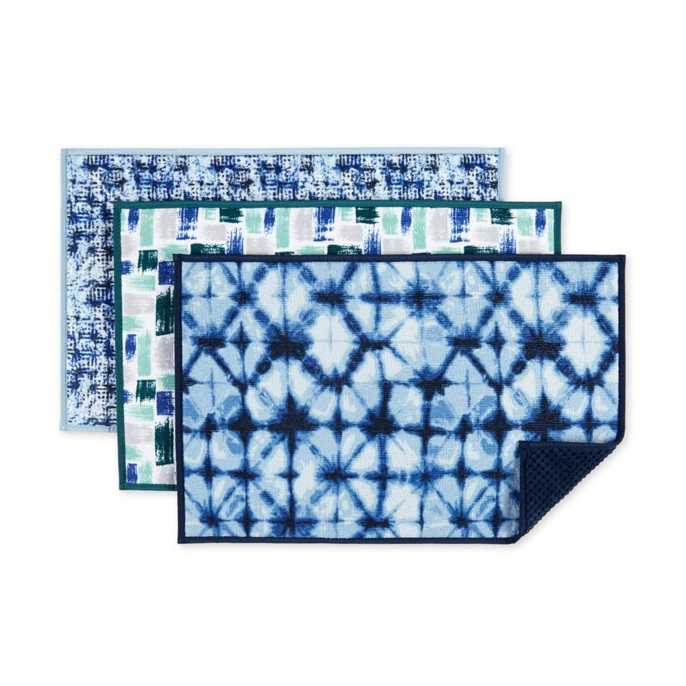 Mainstays Fabric Dish Drying Mat, Box Grid/TieDye/Brush Stroke, Set of