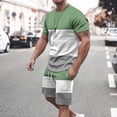 thumbnail image 2 of Camisetas Casuales Cuello Redondo Manga Corta Color Bloqueado Superior, Pantalones Cortos a Juego para Deportes Y Diarios, 2 of 9