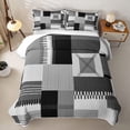 thumbnail image 2 of Erosebridal Gray Block Patchwork Bed Spread Queen for Boys Girls, Abstract Line Print Queen Coverlet Set, 3-Piece, 2 of 7