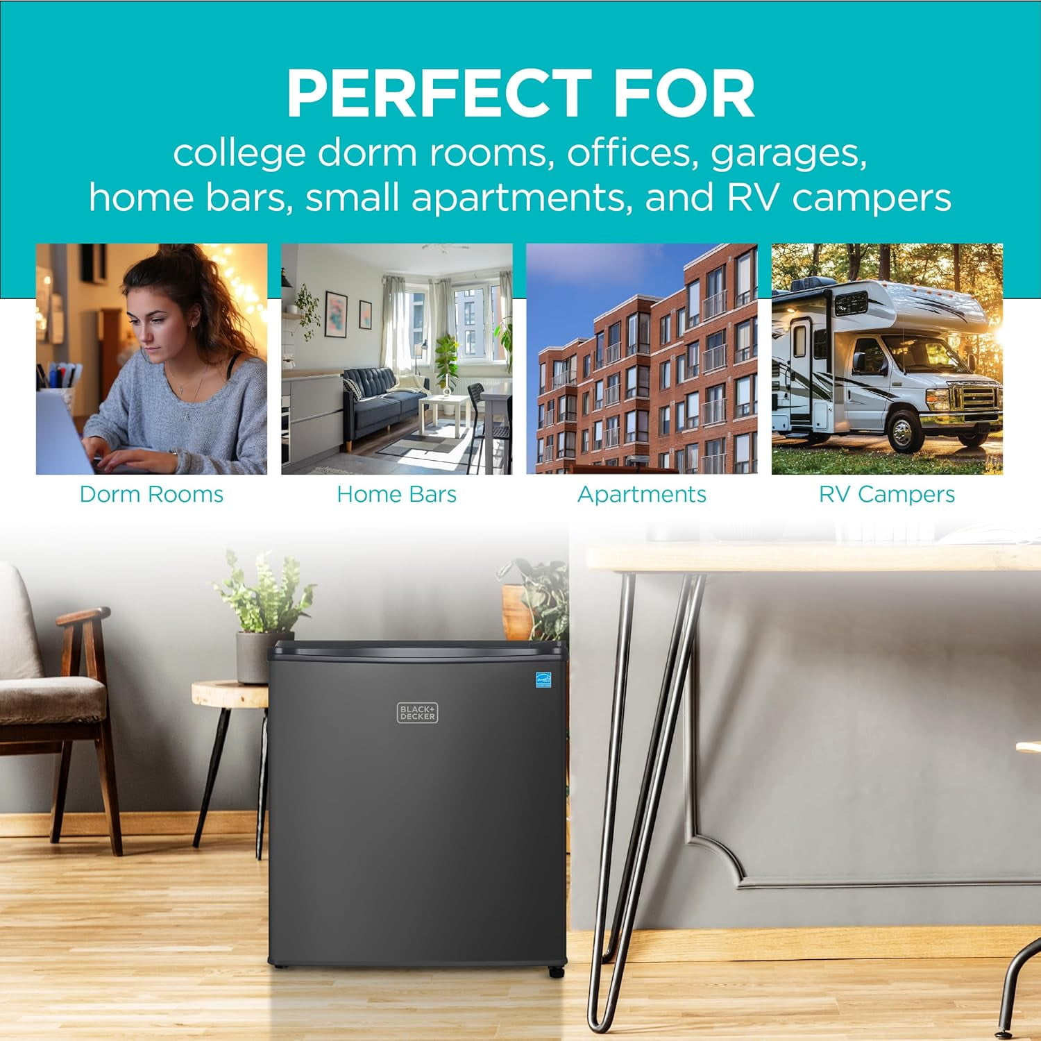 BLACK+DECKER BCRK17B Compact Refrigerator & Mini Fridge with Freezer, 1.7 cu. ft., Black