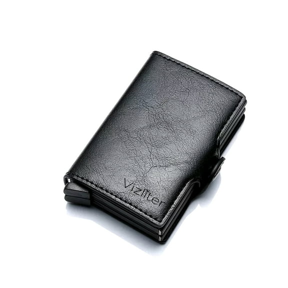 Vizliter Minimalist RFID Blocking Wallet, Slim Wallet, Wallets for Men with 2 Slim Pop-up Card Holder, PU Leather Black
