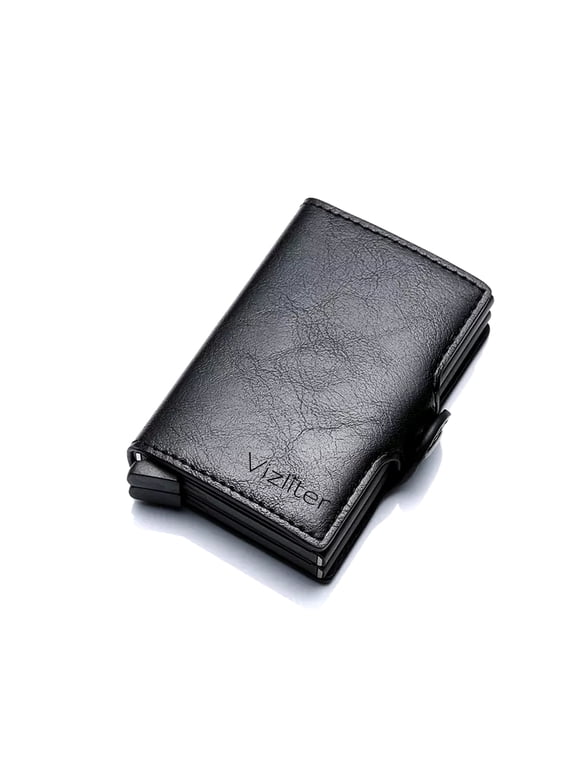 Minimalist RFID Blocking Wallet, Slim Wallet, Wallets for Men with 2 Slim Pop-up Card Holder, PU Leather Black
