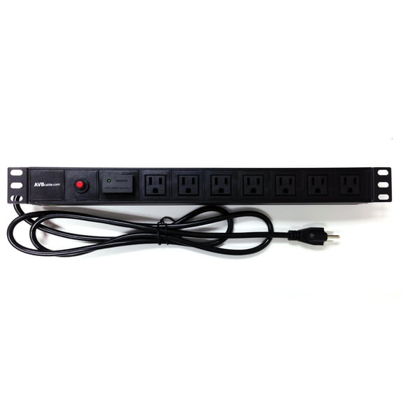 AVBcable PC-RM-7SB 7 Outlet Rack Mount Power (Surge Suppression) 2 fronted mount w/ 6FT Power Cord for Standard 19in rack.