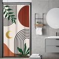 thumbnail image 5 of Stall Small Rv Bohemian Mid Century Shower Curtain Simple Abstract Arch Leaf 36Wx72H Inch Narrow Modern Contemporary Moon Green Gold Fabric Decor Bathroom Polyester Waterproof 7 Pack Hooks, 5 of 6