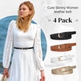 thumbnail image 2 of 4 Pack Skinny Women Leather Belt for Dresses Thin Waist Belt for Jeans Pants with Gold Buckle, 2 of 7