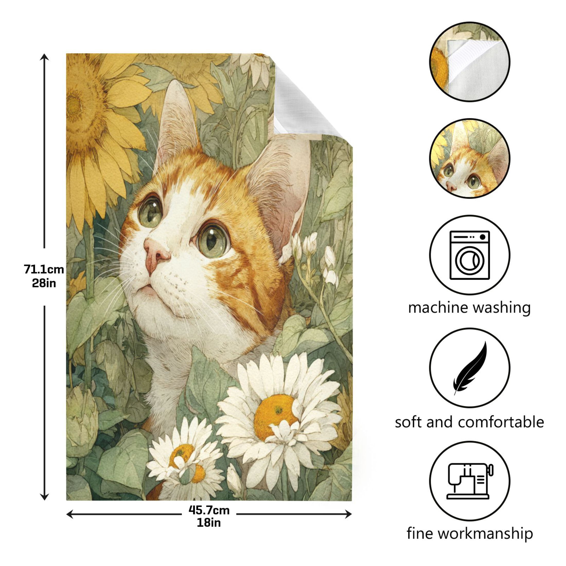 Qxltty Cute Orange Cat Kitchen Towels 28 x 18 Inch Set of 6 Soft Cotton Linen Feel Dish Towels with Hanging Loop for Drying, Cleaning & Decor