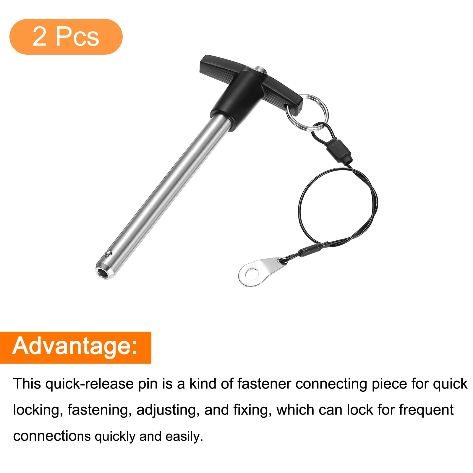 Uxcell 2Pack T Handle Lock Pins, 9.5mm x 90mm Usage Length Stainless Steel Push-Button Quick Release Pin