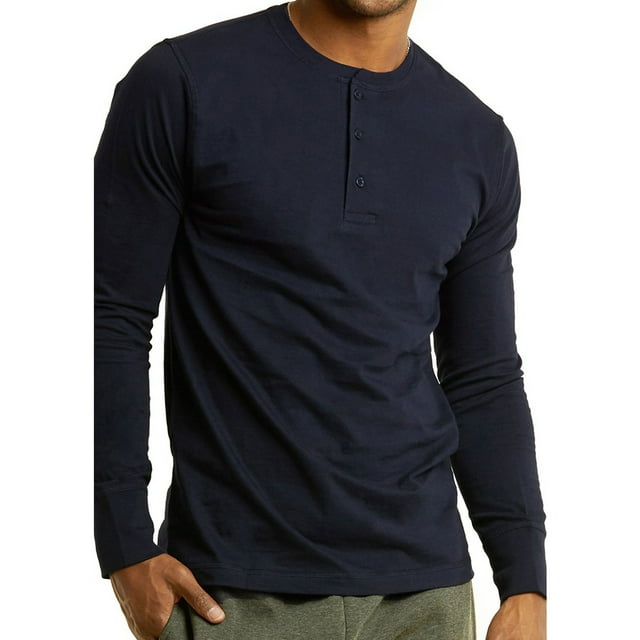 SLM Mens Cotton Thermal Tops Waffle Knit or Plain Henley Shirts -Small-Basic Navy