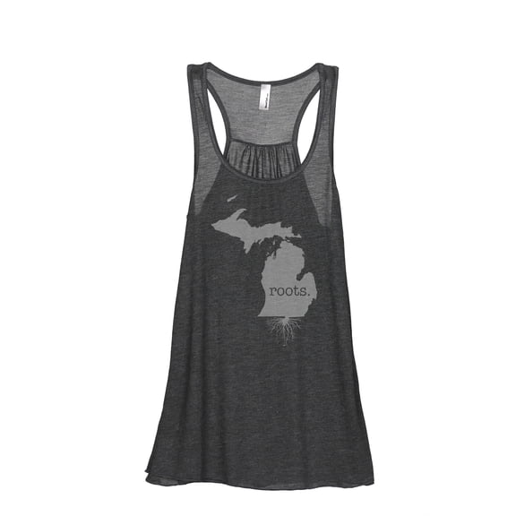Thread Tank Home Roots State Michigan MI Women's Sleeveless Flowy Racerback Tank Top Charcoal Small