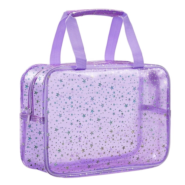 Bolsa de maquillaje UUYUUY PVC transparente impermeable para mujer, color morado