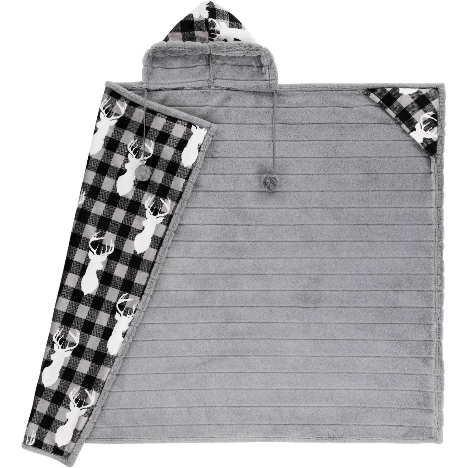 Safdie & Co. Hoodzy Blanket Faux Fur Black Plaid Deer