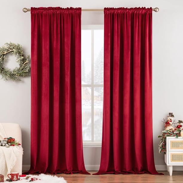 Cortinas MIULEE de terciopelo rojo navideño de 180 x 183 cm, 2 paneles