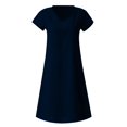 thumbnail image 4 of CHUANK Robe Grande Taille pour Femmes Liquidation Robe Ample Col en V Été Manches Courtes Coton et Lin Marine, 4 of 8