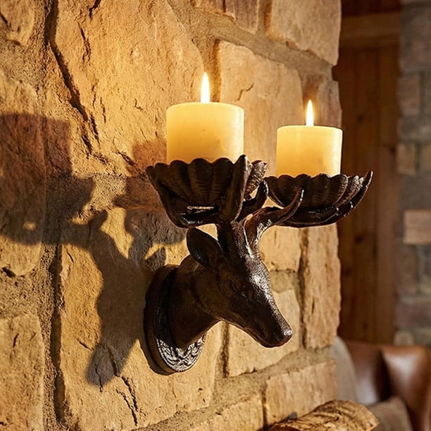Candelabro de pared, soporte decorativo para velas, candelabro antiguo de hierro para decoración de hogar, , bar y patio.