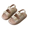 thumbnail image 3 of Toddler Boys Girls Sandals Unisex Leather Buckle Open Toe Casual Flats Summer Walking First Walker Crib Shoes, 3 of 5