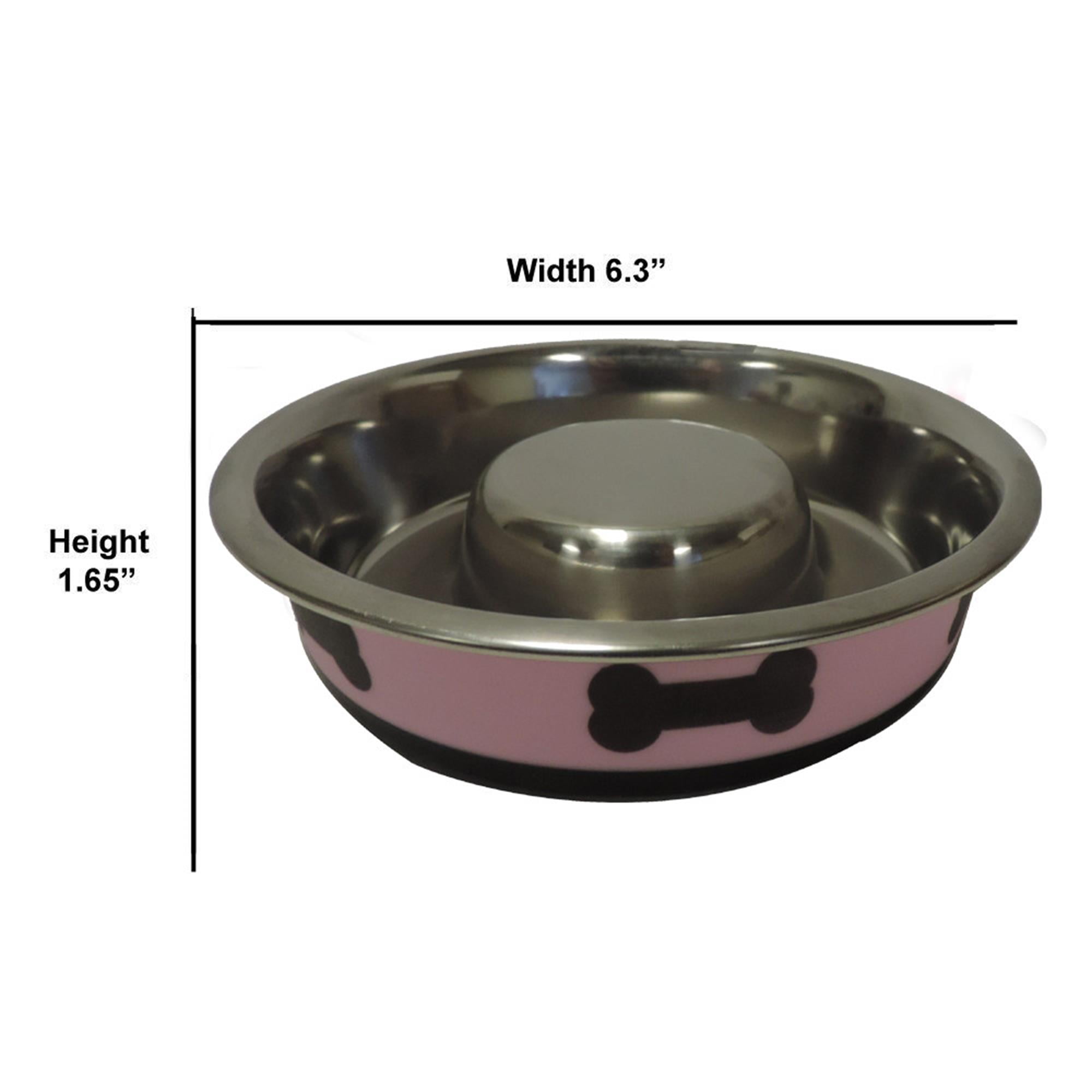 Pefilos 13.5 oz Slow Feeder Spill Proof Pet Bowl with Rubber Base and Bone Design, 6.3"x1.65" Dog Bowls for Small Dogs, Pink Pefilos 13.5 oz Slow Feeder Spill Proof Pet Bowl with Rubber Base and Bone Design, 6.3"x1.65" Dog Bowls for Small Dogs, Pink