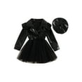 thumbnail image 1 of Fortune Robe en Cuir pour Petites Filles, Robe Tutu à Manches Longues Patchwork avec Béret et Chapeau, 1 of 9