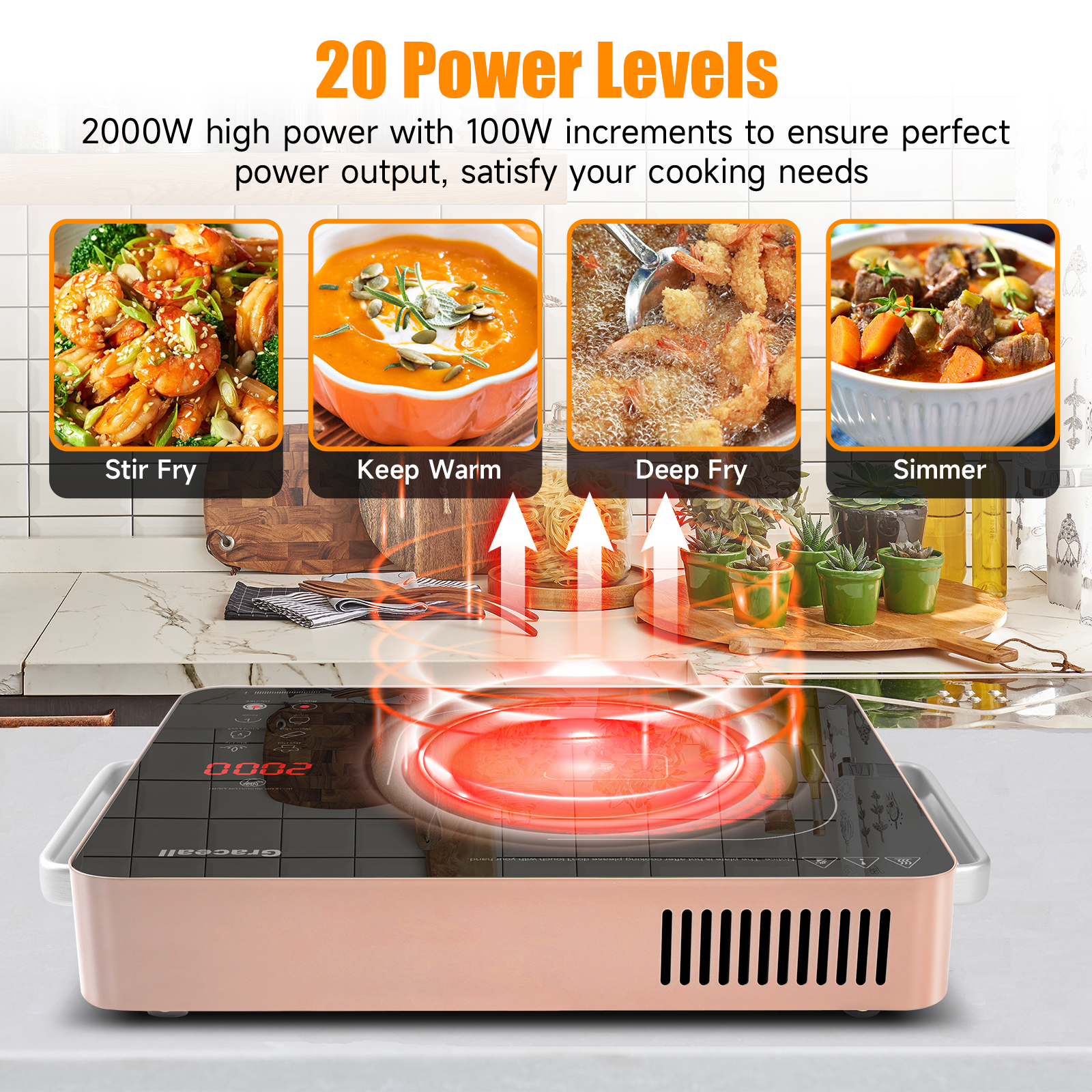GRACEALL 2000W Single Burner Cooktop Portable Electric Stove, Infrared Hot Plate for Cooking, 120V Kitchen Cooker, Knob Control Glass Cook Top with BBQ Grill