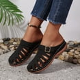 thumbnail image 3 of Mules for Women Closed Toe Fisherman Sandals Breathable Cutout Buckle Strap Slip on Low Wedge Cushioned Orthopedic Shoes Slides Black Size 7.5, 3 of 6