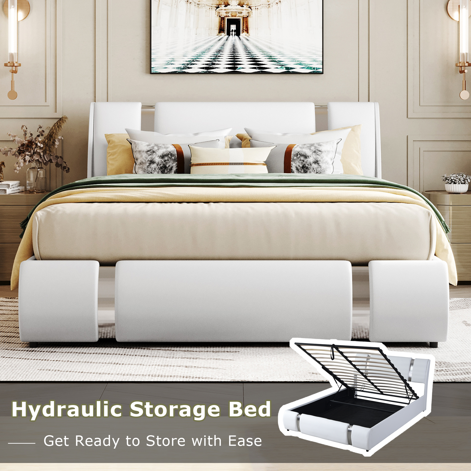 Bellemave Modern Faux Leather Upholstered Bed Frame with Lift Up