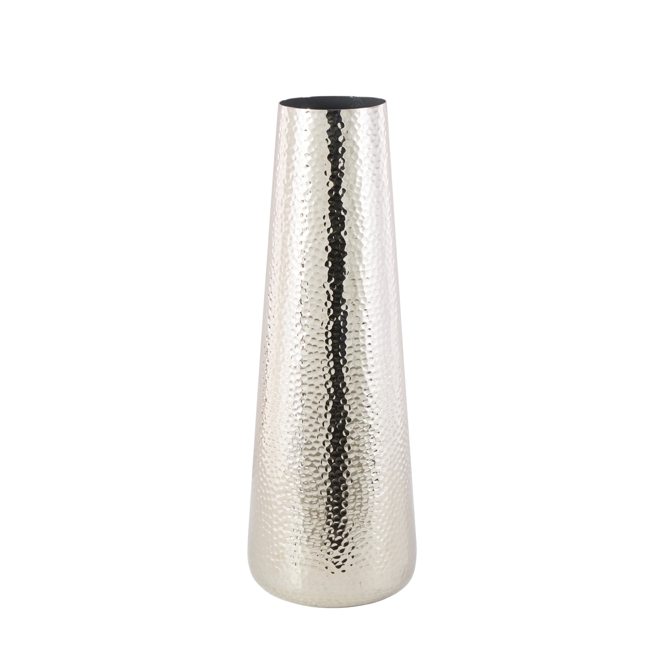 DecMode 31" Tall Hammered Silver Aluminum Metal Vase