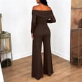 thumbnail image 5 of Women's 2 Piece Set, Off Shoulder Long Sleeve Top and Wide Leg Pants, Matching Lounge Sets for Women, Ruching Detail Loose Outfit for Casual Wear, Daily Outfits and Relaxation-Brown, 5 of 9