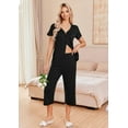 thumbnail image 2 of Ekouaer Women's Pajama Sets Short Sleeve Sleepwear Button Up 2 Piece Pj Loungewear Top and Capri Pants Black, 2 of 6