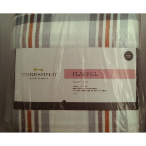 Threshold new sheet set Full purple plaid flannel flat fitted 2 cases brushed 