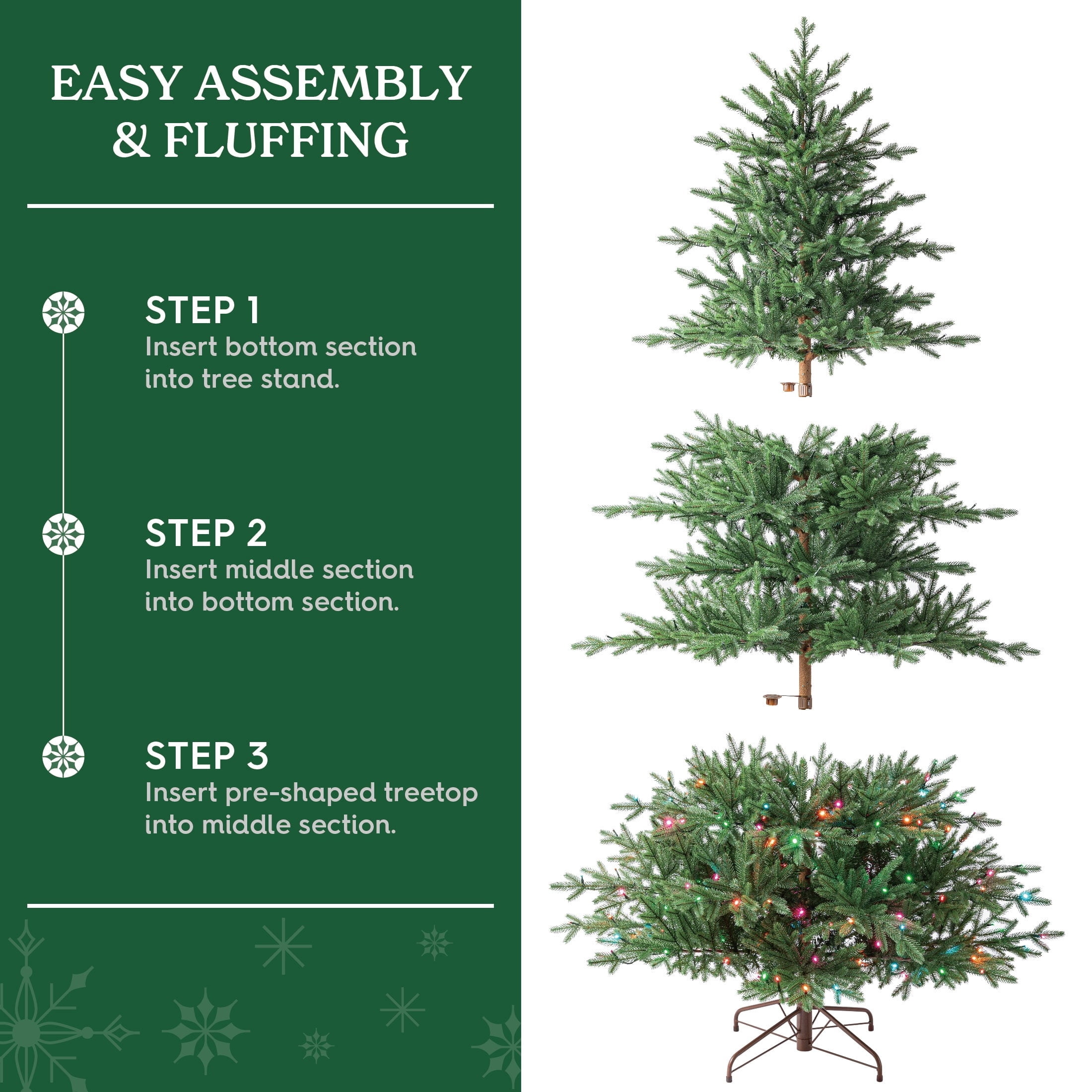 7.5' Pre-Lit Greenwich Fir Green Artificial Christmas Tree with LumaDazzle Color-Changing Twinkle LED Lights, Quick Set, and Stand, by Holiday Time