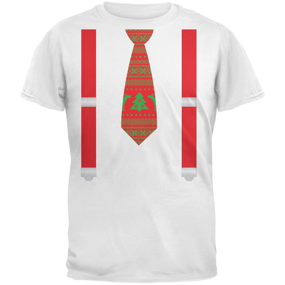 Ugly Christmas Sweater Tie With Suspenders White Toddler T-Shirt Top 