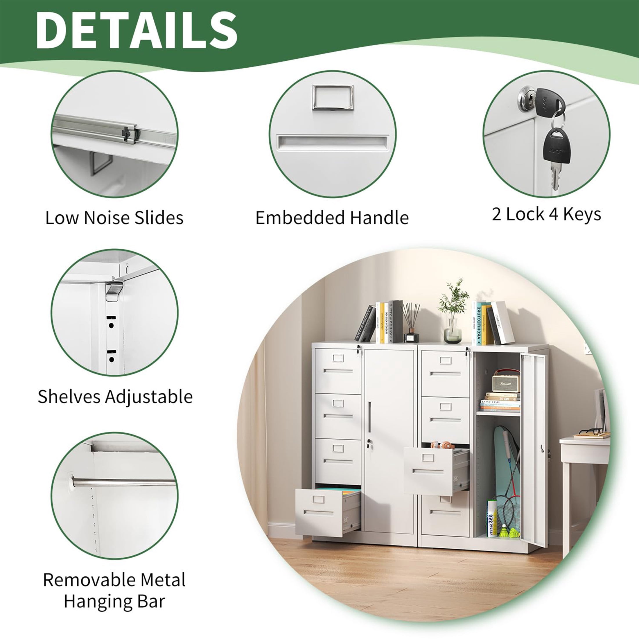 Innovation Works Lockable Metal File Cabinet with 4 Drawers & 1 Door, Storage Filing Cabinet for Home Office, A4 Legal/Letter Size, Assembly Required